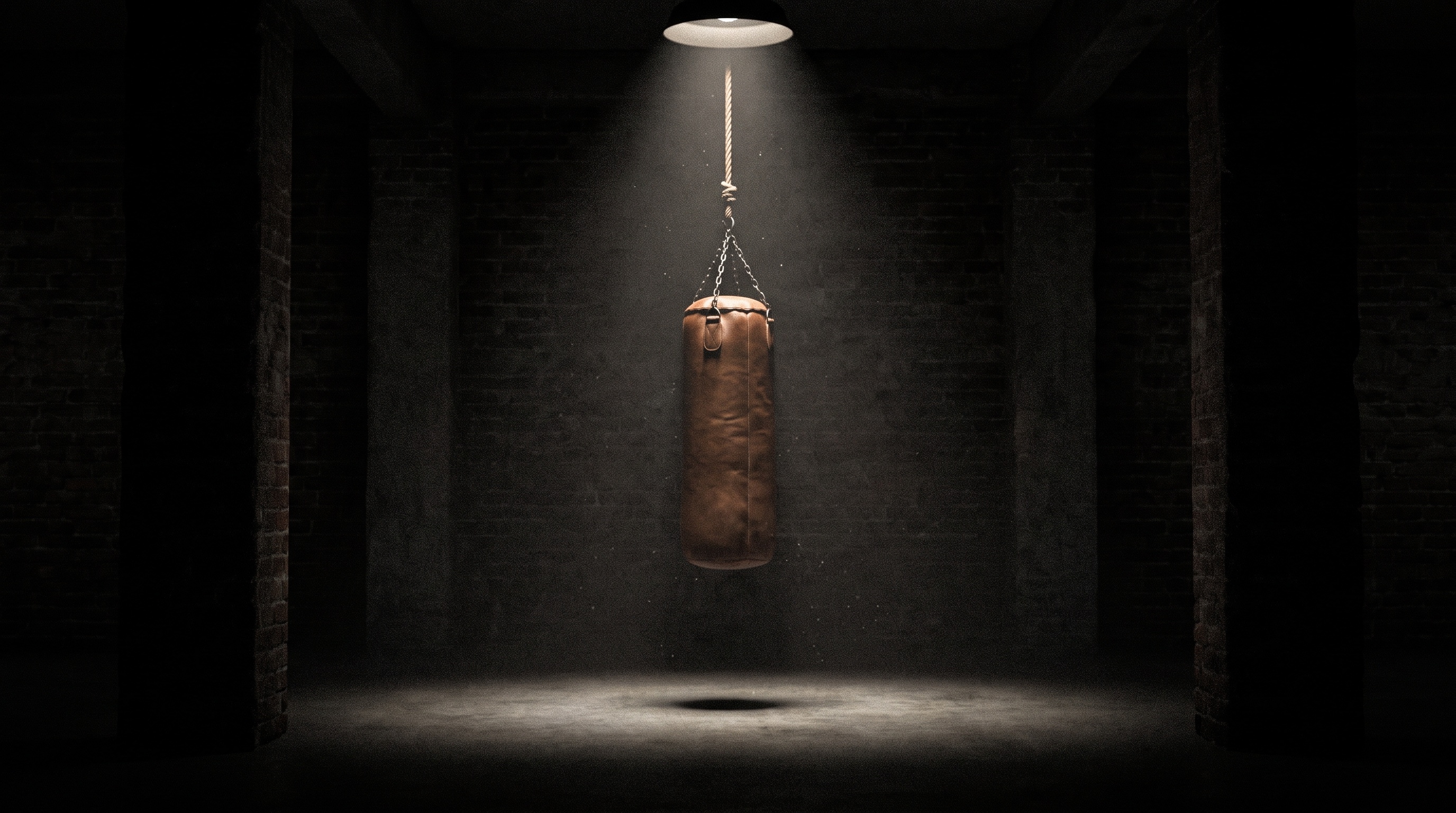 Combat Studio — heavy bag under spotlight