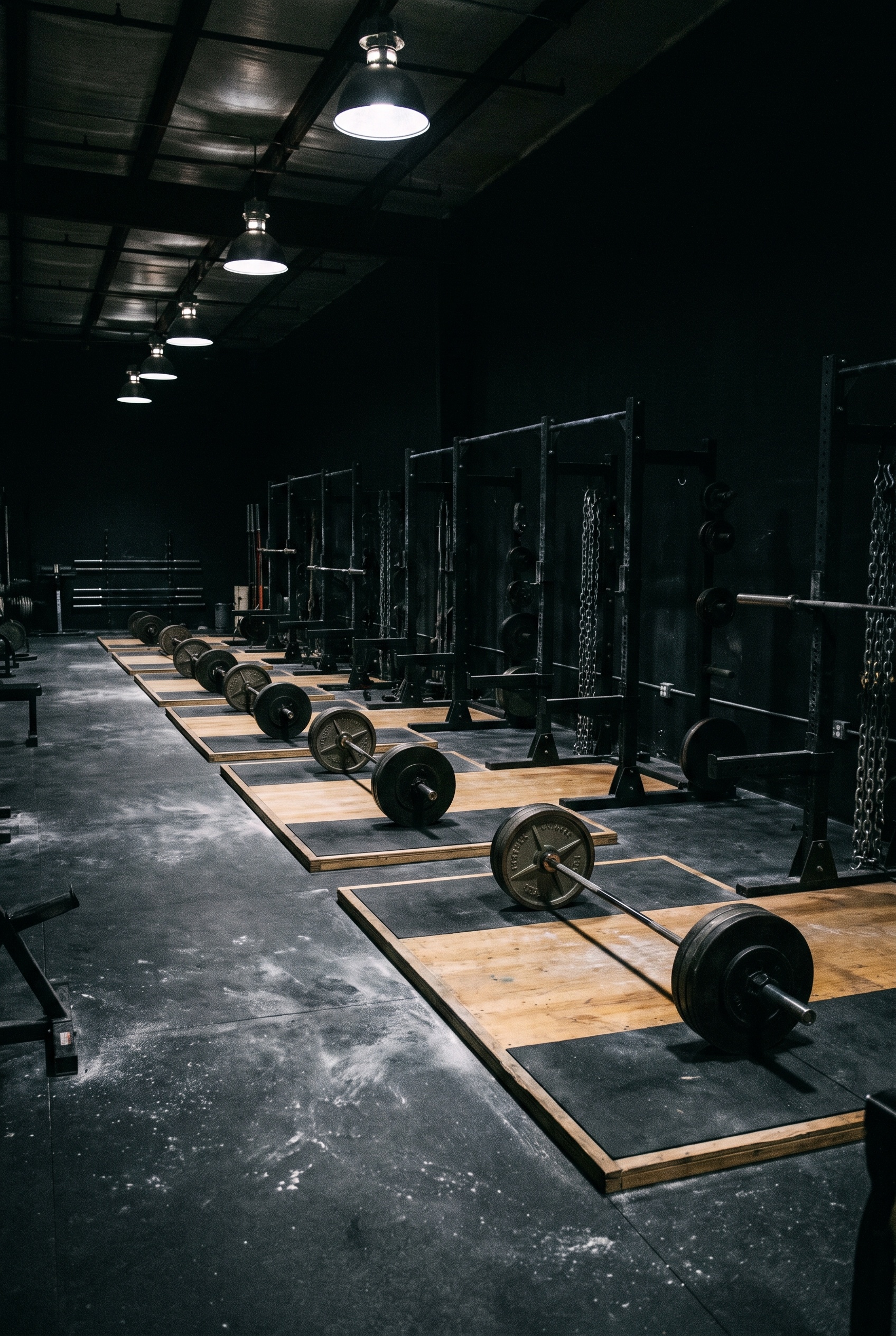 Strength Floor — barbells on platforms