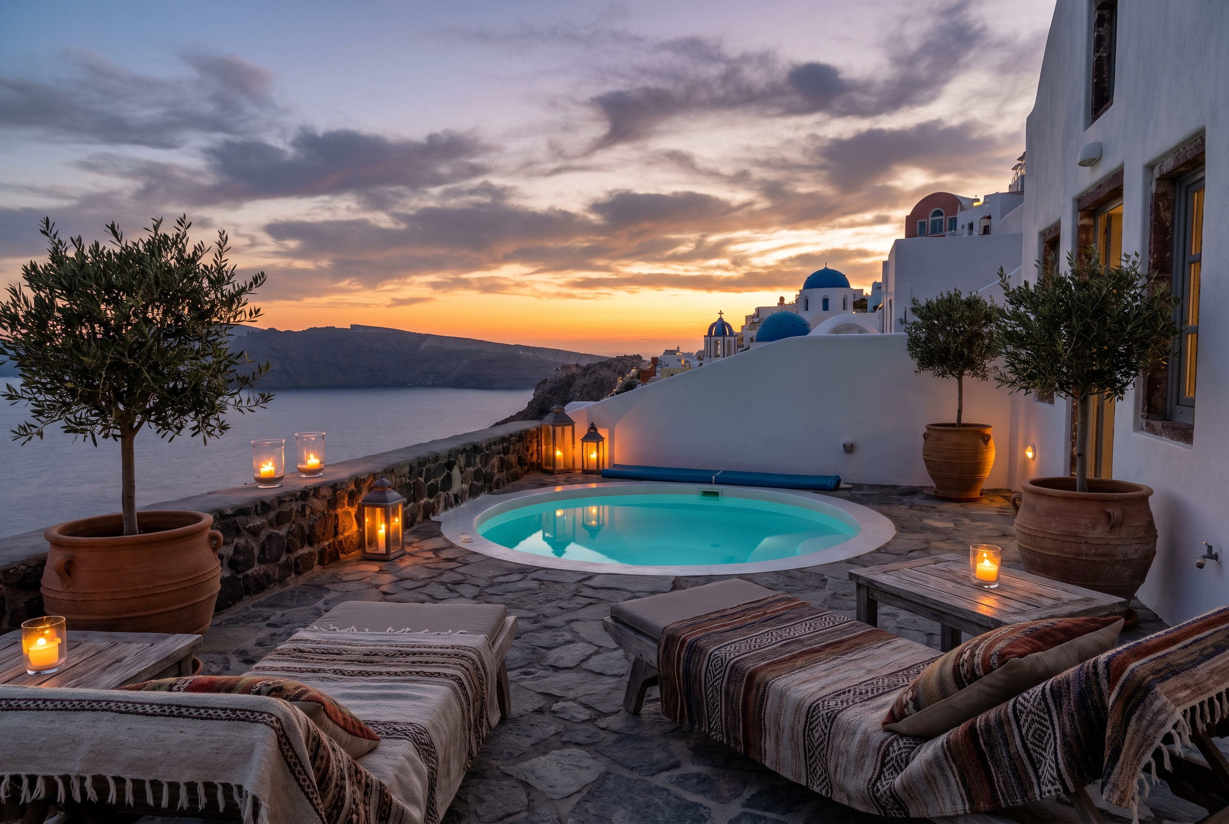 Honeymoon Suite private plunge pool at sunset